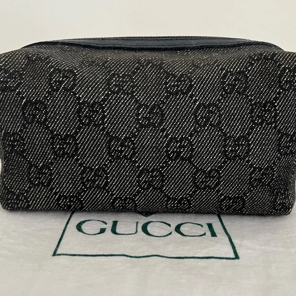 Gucci Monogram Cosmetic Pouch Black Vintage Unisex EUC